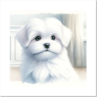 Watercolor Maltese Puppies Painting - Cute Puppy Posters and Art